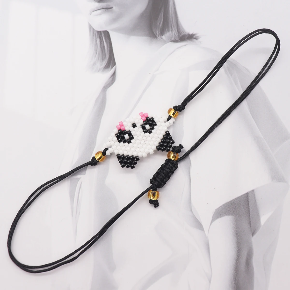 ZHONGVI جديد الباندا نمط سوار لفتاة الأطفال ميوكي الخرز الأساور فام قابل للتعديل حبل أساور مجوهرات #5