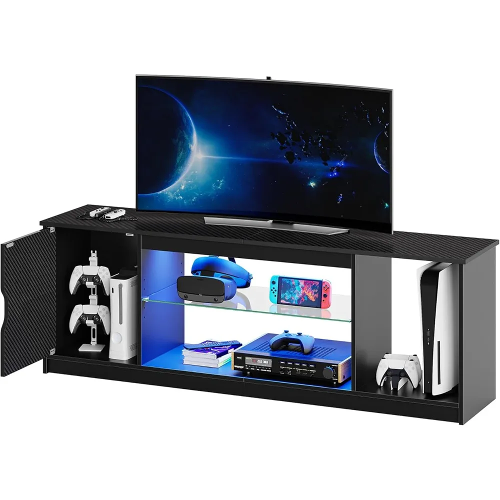 Bestier Led Entertainment Center for PS5, Gaming TV Stand with Cabinet for 60/65 Inch TV, Modern TV Console with Adjustable