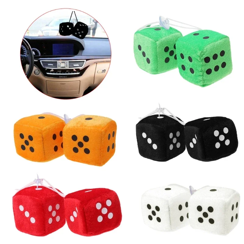 

2PCS Auto sSoft Fuzzy Dice Dots Rear View Mirror Hanger Decoration Car Styling Interior Accessorie 6 Colors
