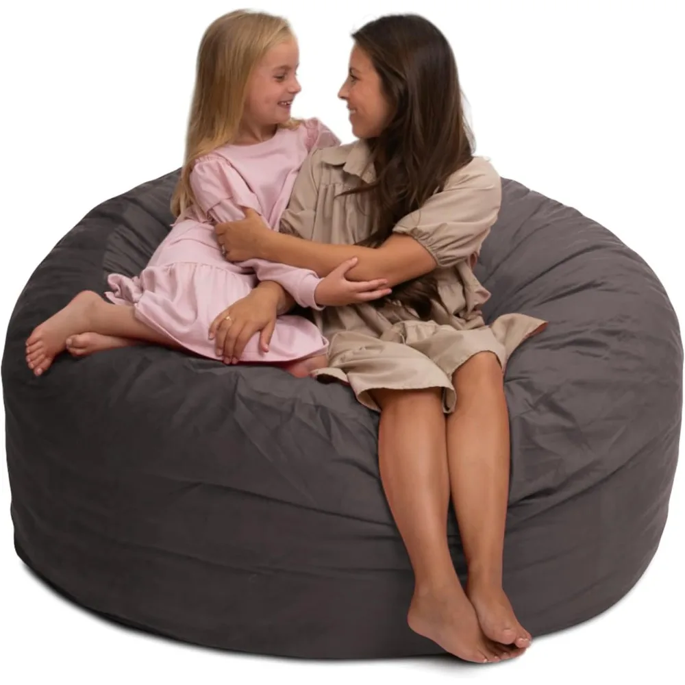 

5ft Bean Bag Chair, Oversize Bean Bag Chair for Adults, Comfy Chair Bean Bag Couch Lounge Sofa Loveseat Furniture | Grey Suede
