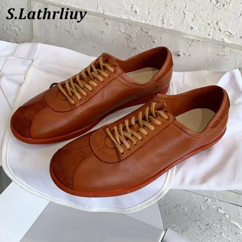 

Spring Round Toe Patchwork Flat Shoes Women's Comfort Casual Shoes Mixed Color Lace Up Breathable Sneakers Non-slip Tennis Shoes