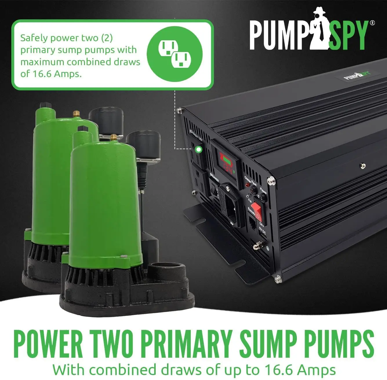 PumpSpy Sump Pump Battery Backup System, sistema de backup seguro para emergência e falta de energia, 2000W