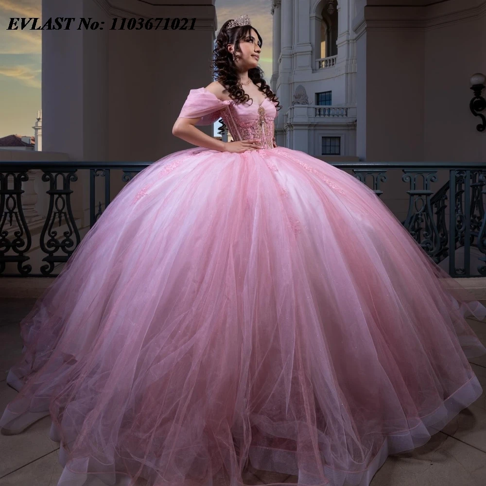 فستان Quinceanera الوردي اللامع ، ثوب الكرة ، زين لامع ، مشد المكسيك الديكور ، الحلو 16 ، SQ768 ، 16