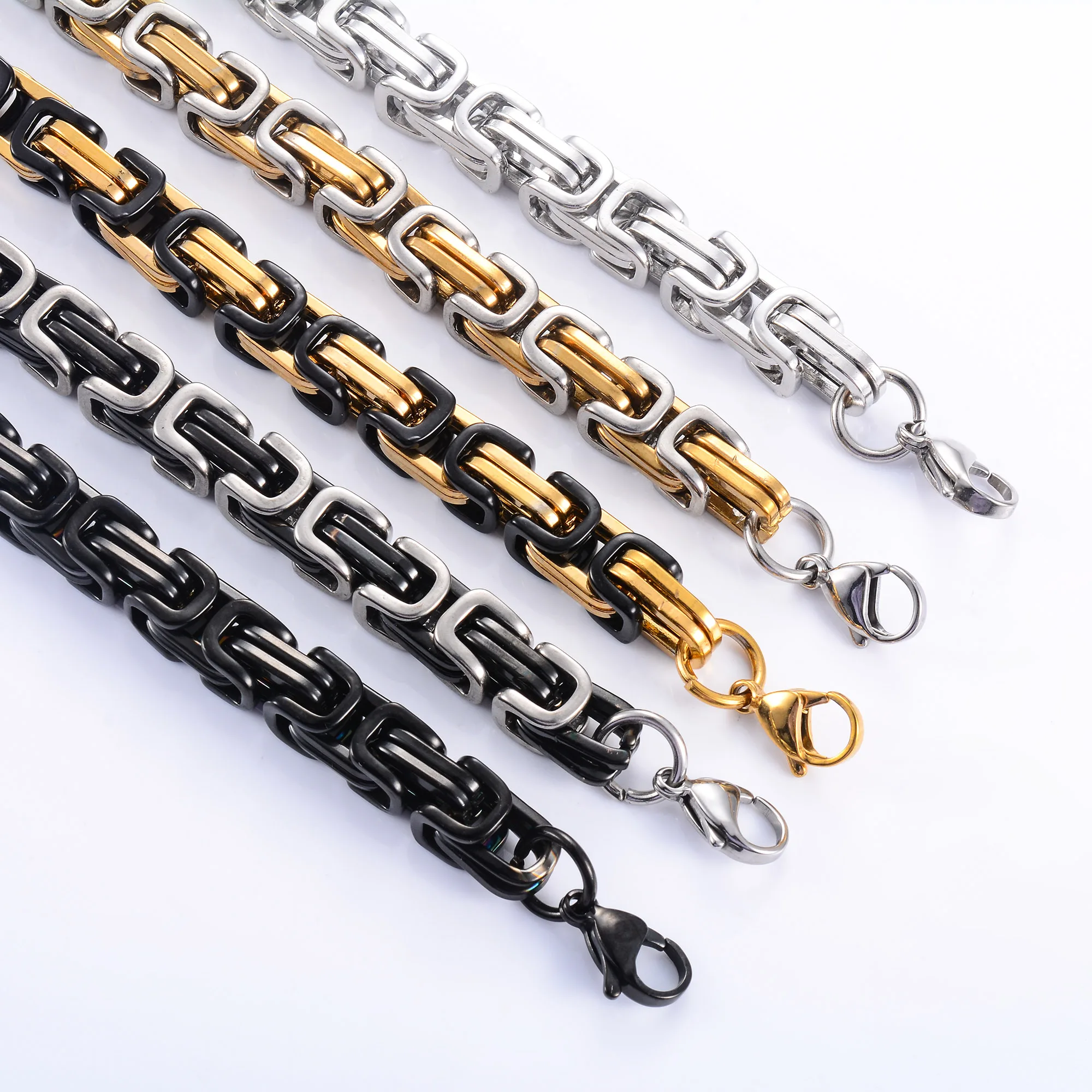 8.5mm Vintage Stainless Steel Byzantine Bracelet Chunky Hand Chain for Men Punk Rock Boy Anklet Hiphop Wristband Metal Jewelry