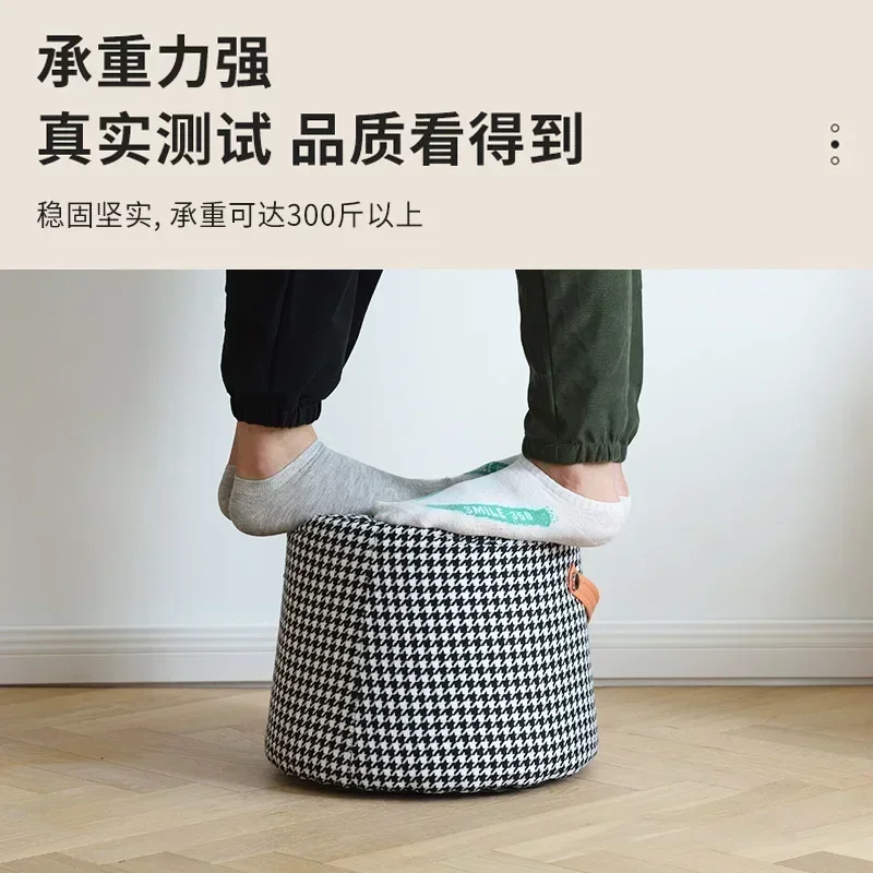 Hot  Pouf Nordic Fabric Small Stool Hallway Ottoman Living Room Pedal Sofa Ottoman Portable Creative Pouf Round Stool