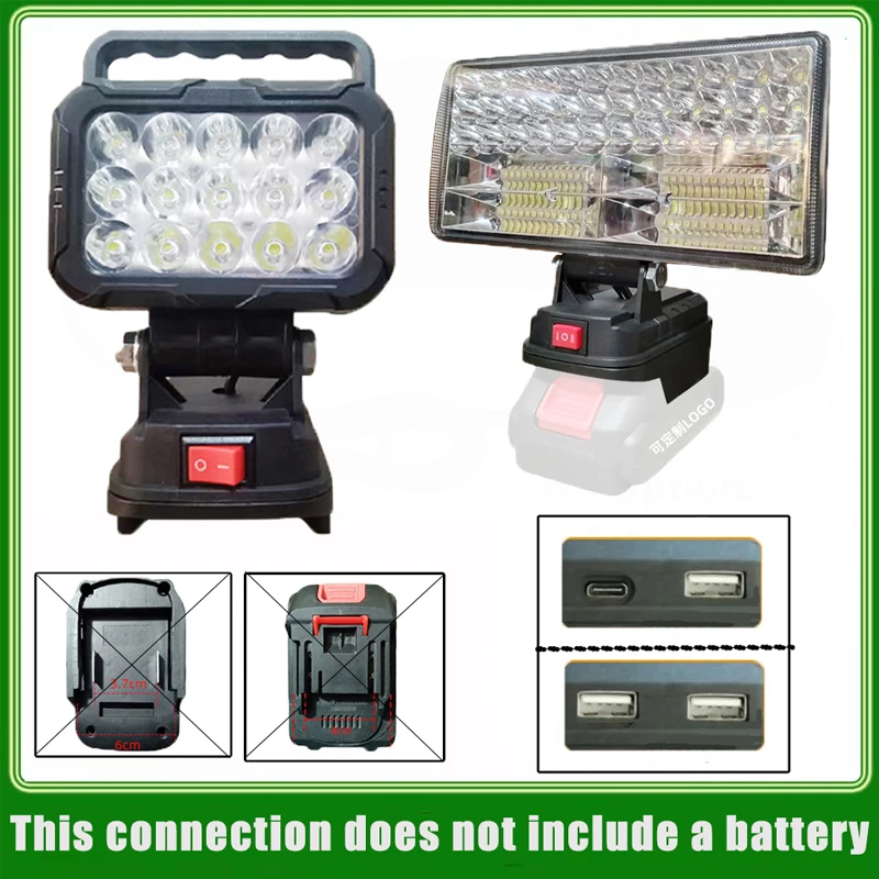 

2/3/8 Inch Cordless LED Working Light For Makita 18V Lithium Battery Outdoor Flashlight Camping Lamp Emergency Lighting Tools