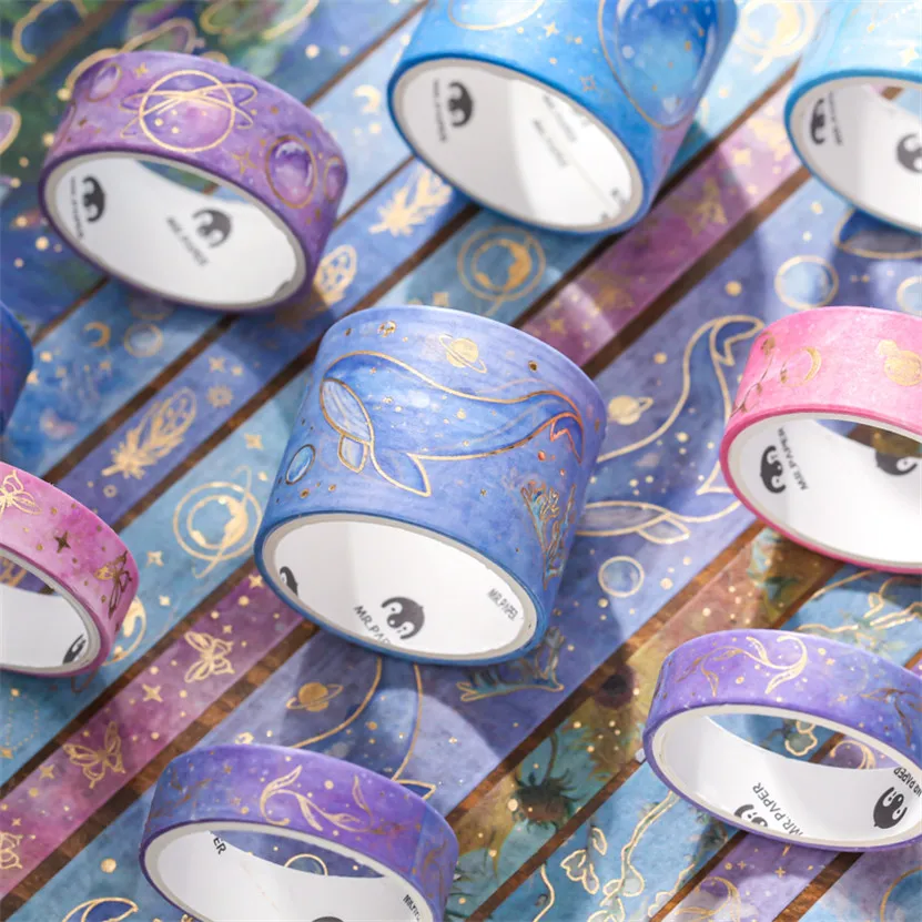 Imagem -04 - Céu Estrelado Material Washi Tape Artigos de Papelaria Adesivos Folha de Ouro Diário Scrapbooking Vintage 10 Pcs Conjunto Washi Tapes 10 Roll Conjunto Material Kawaii Washitape Adhesiva Scrapbooking Sakura Papel Diário