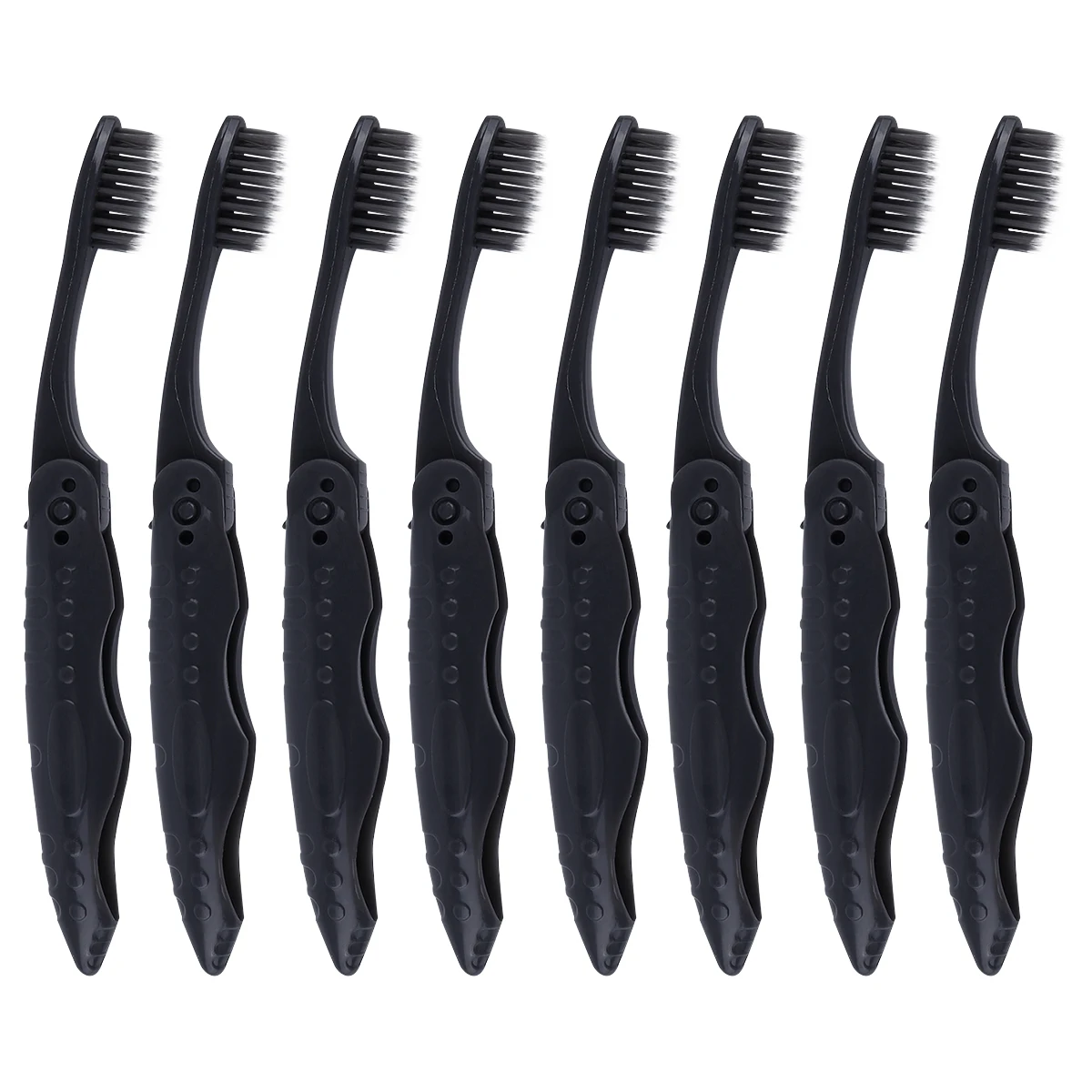 

8pcs Portable Toothbrush Black Handle Folding Travel Camping Charcoal Medium Durable Oral Health Ergonomic AntiSlip