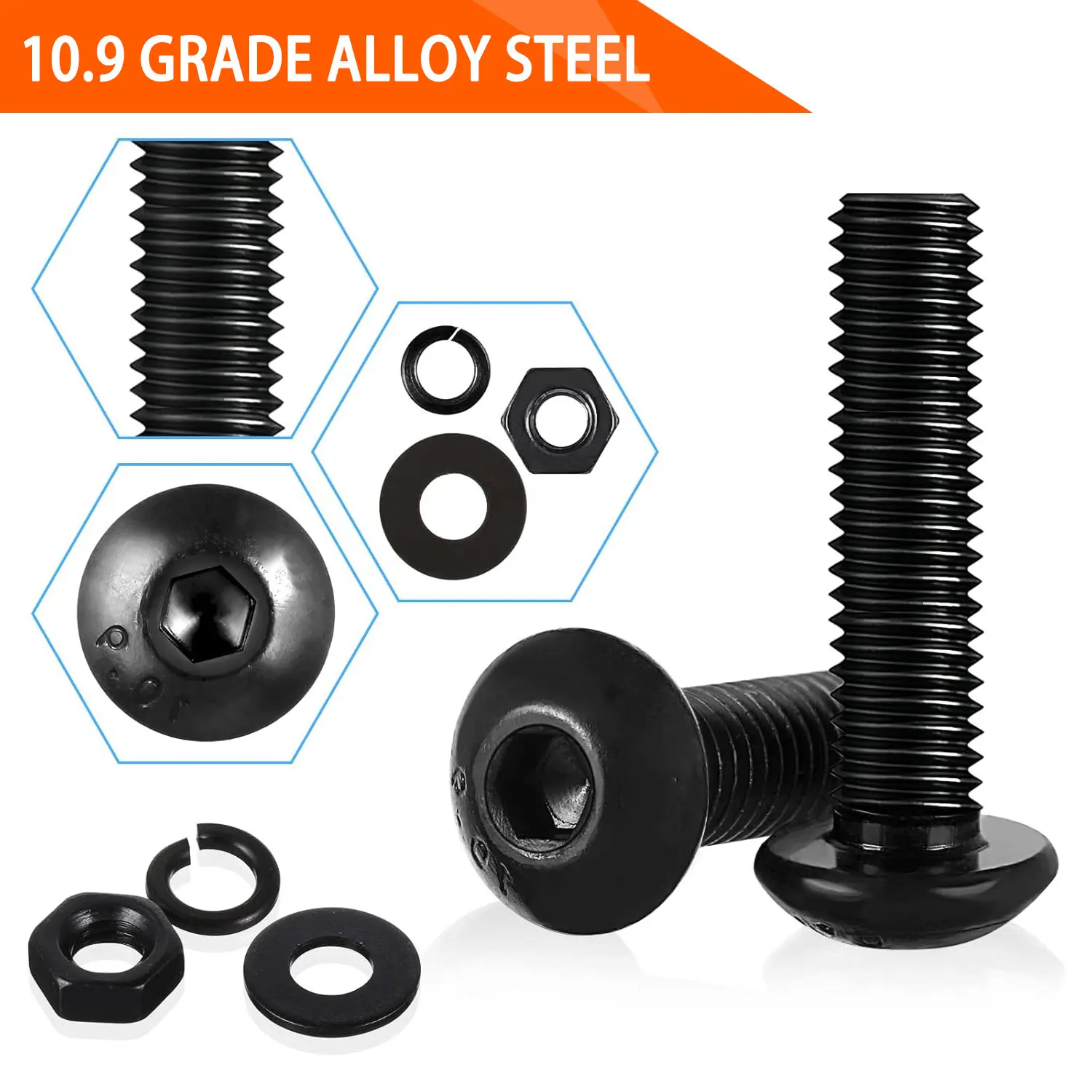 1705PCS Hex Button Head Screw Kit - M2 M3 M4 M5 Bolts Nuts, Lock/Flat Washers, 10.9 Steel, Storage Case for DIY & Repair