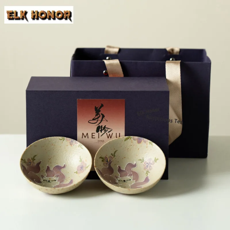 

Набор из 2-х чашек: расписанные вручную чашки «Фея-лиса», ретро-чайные чаши, милые чашки для дегустации чая, чашки для медитации, мастер-чашки для чайной церемонии Чажан, подарочная коробка, изделия для чаепития