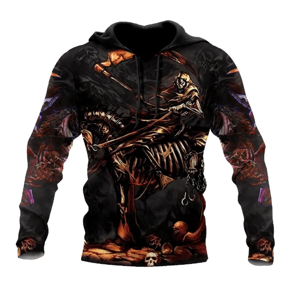 2024 Men\'s Fashion 3D Printed Hoodie Four Seasons Clothing 3D Skull Printing Men\'s Fashion Men\'s Horror Hoodie Top