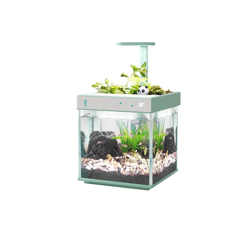 Office desktop small fish tank ecological hydroponics no water change lazy mint filter fighting fish tank landscaping househ