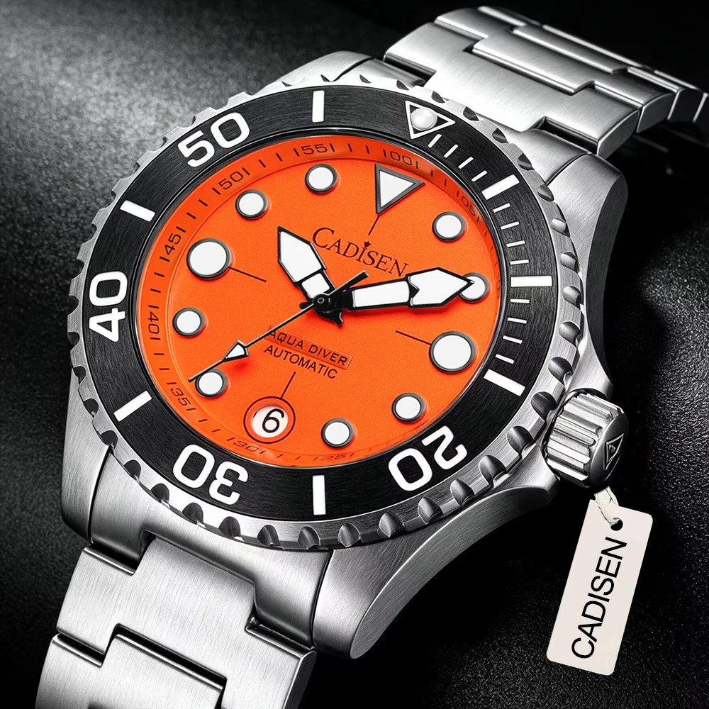 CADISEN AQUA DIVER Top Brand Luxury Men Watches Automatic Sapphire Japan 8215 100M Waterproof Luminous Mechanical Wristwatch+Box