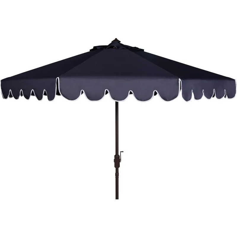 Navy and White Single Scallop 9Ft Crank Outdoor Push Button Tilt Umbrella