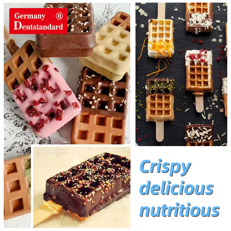 プロの正方形のワッフル製造機,6ユニット,長方形,ベルギーのステンレス鋼,焦げ付き防止テフロンワッフル,スナック装置