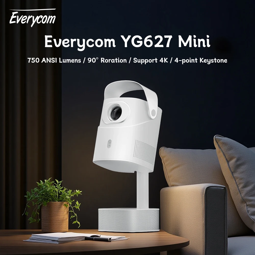 เอเวอรี่คอม YG627 มินิสมาร์ทโปรเจคเตอร์ 750 ANSI ลูเมน LED WIFI บีมเมอร์สนับสนุน 4K 1080P ลำโพงบลูทูธแบบพกพาลำแสงพร้อมขาตั้ง