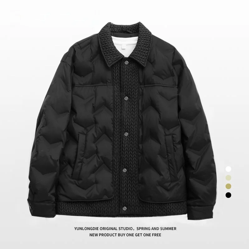 

2026 New Men's down Jaet Lightweight Warmth Flip Collar Du Feather Winter Outerwear Faionable Youth Polyester Fiber