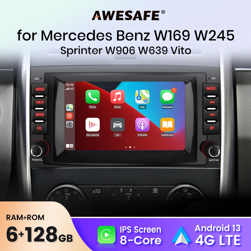 AWESAFE 7" Wireless CarPlay for Apple Android Auto Car Radio Stereo For Mercedes Benz B200 Vito W639 Viano W169 W245 BT RDS FM