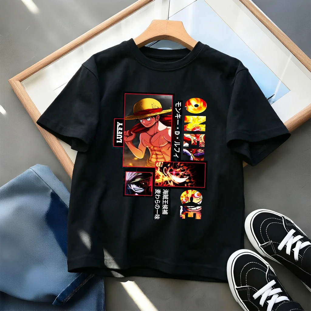 Japanisches Trendiges One Piece Luffy Kopf Grafik-T-Shirt für Jungen Cooler Street-Style Locker Lässig Vielseitig
