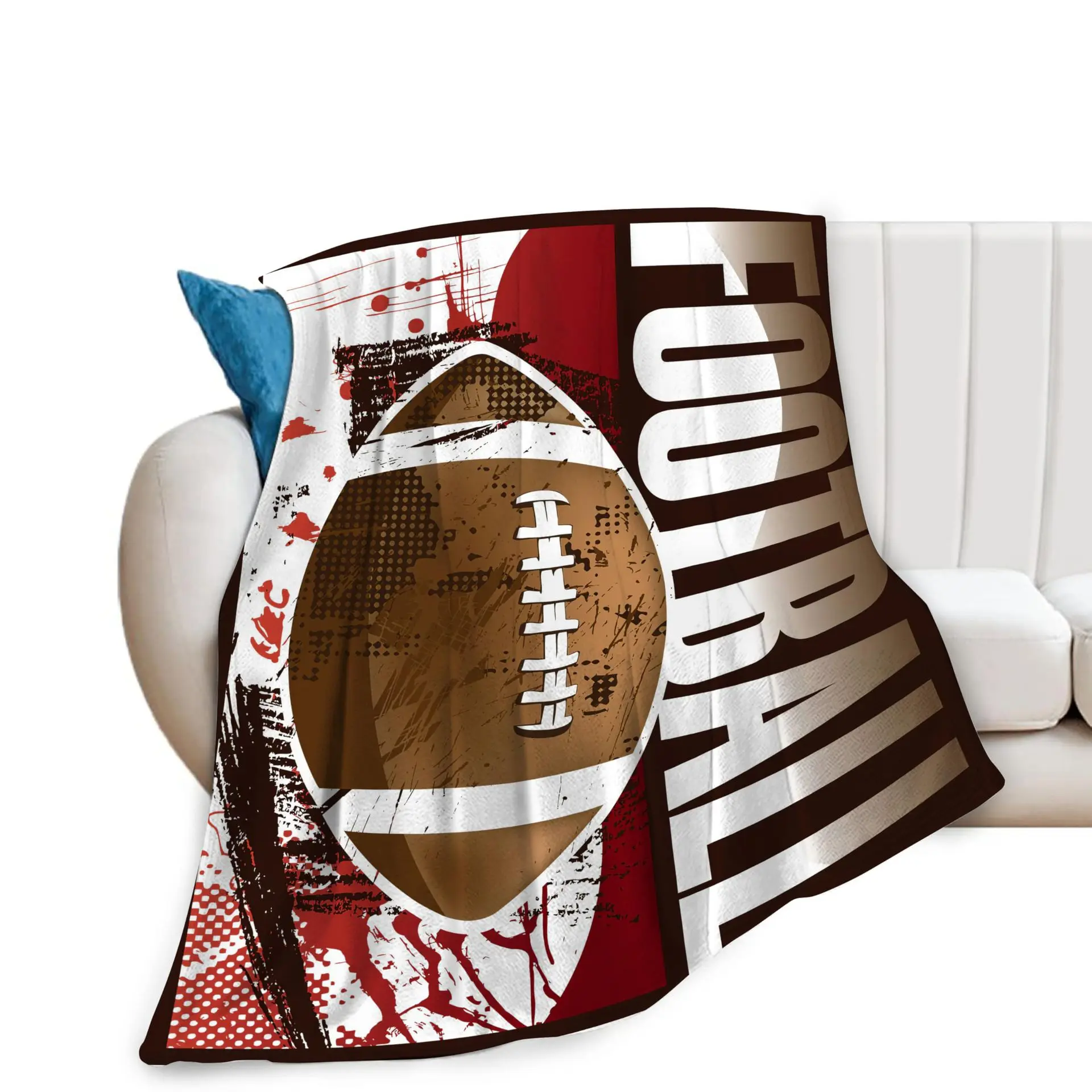 Rugby pattern digital-printed polyester Bedroom velvet flannel cover blanket Fleece soft sofa cover blankets for beds