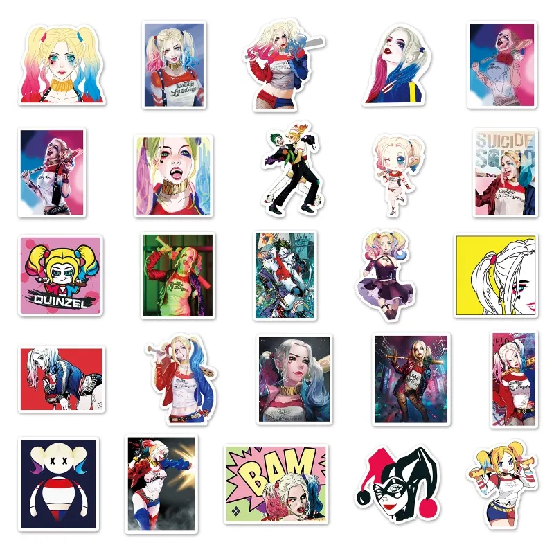 50PCS The Joker Harley Quinn Animation Figure Sticker Laptop Computer Guitar Phone Case Decoration Waterproof Anime Stickers