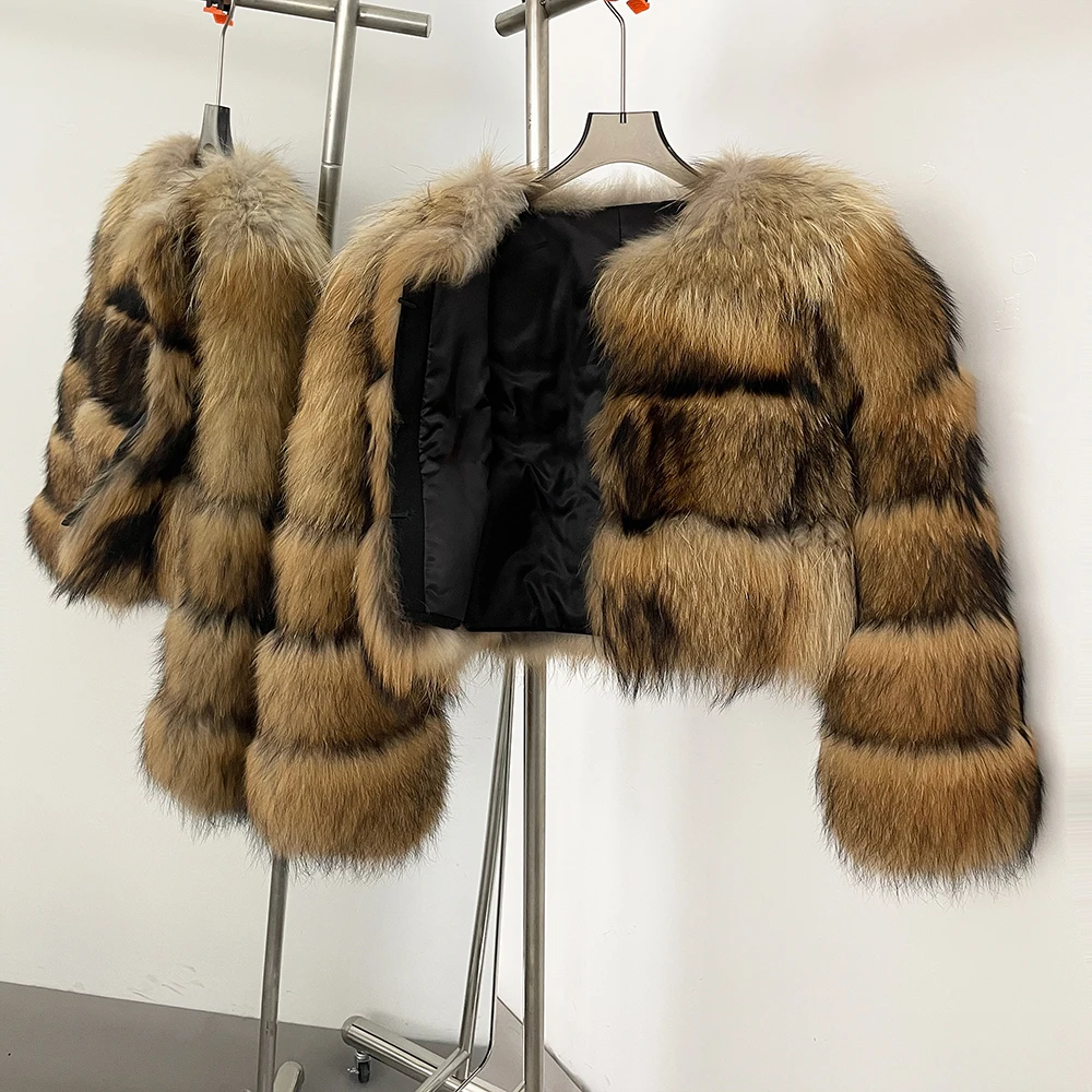 OFTBUY Großhandel Hochwertige Winterjacke für Damen, Natürlicher Waschbärpelz-Mantel, Flauschiger Echter Fuchspelz, Dicke Warme Oberbekleidung, Streetwear – Detail 26