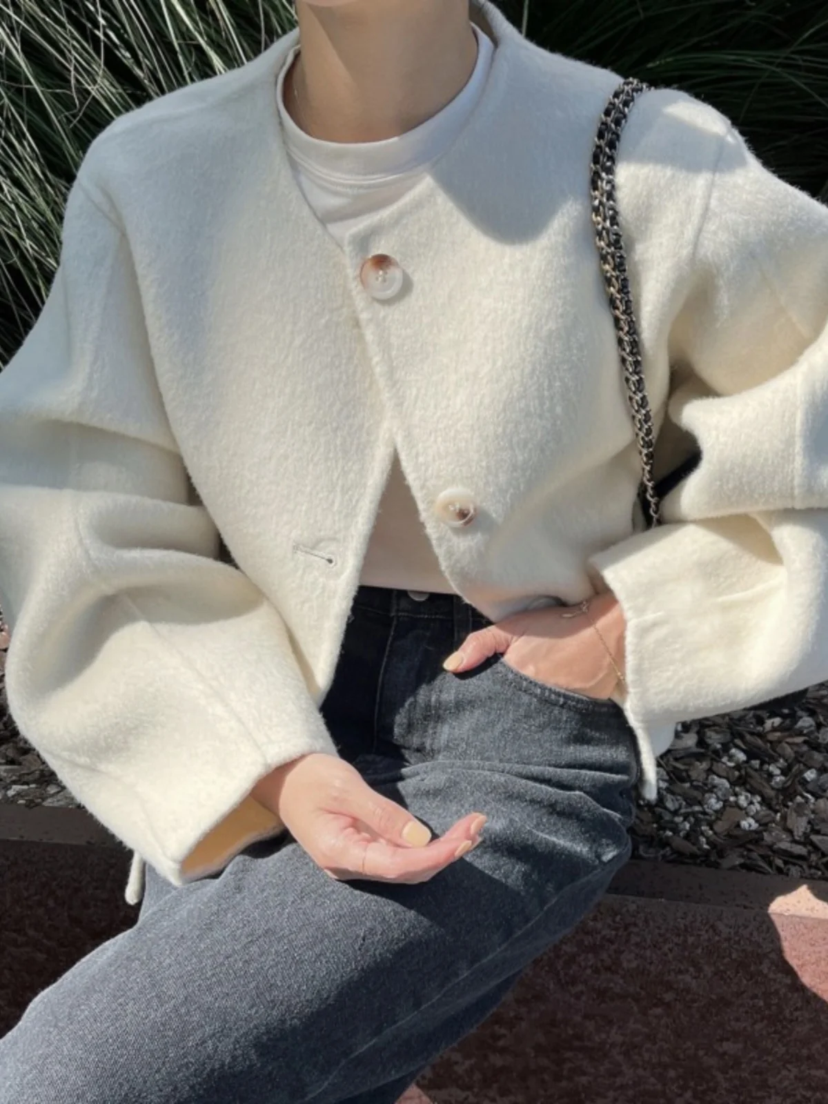

Ladies' Korean Sle Woolen Coat round Ne Loose Design High-End Feelings Autumn Winter Faionable Small Size Big Coat