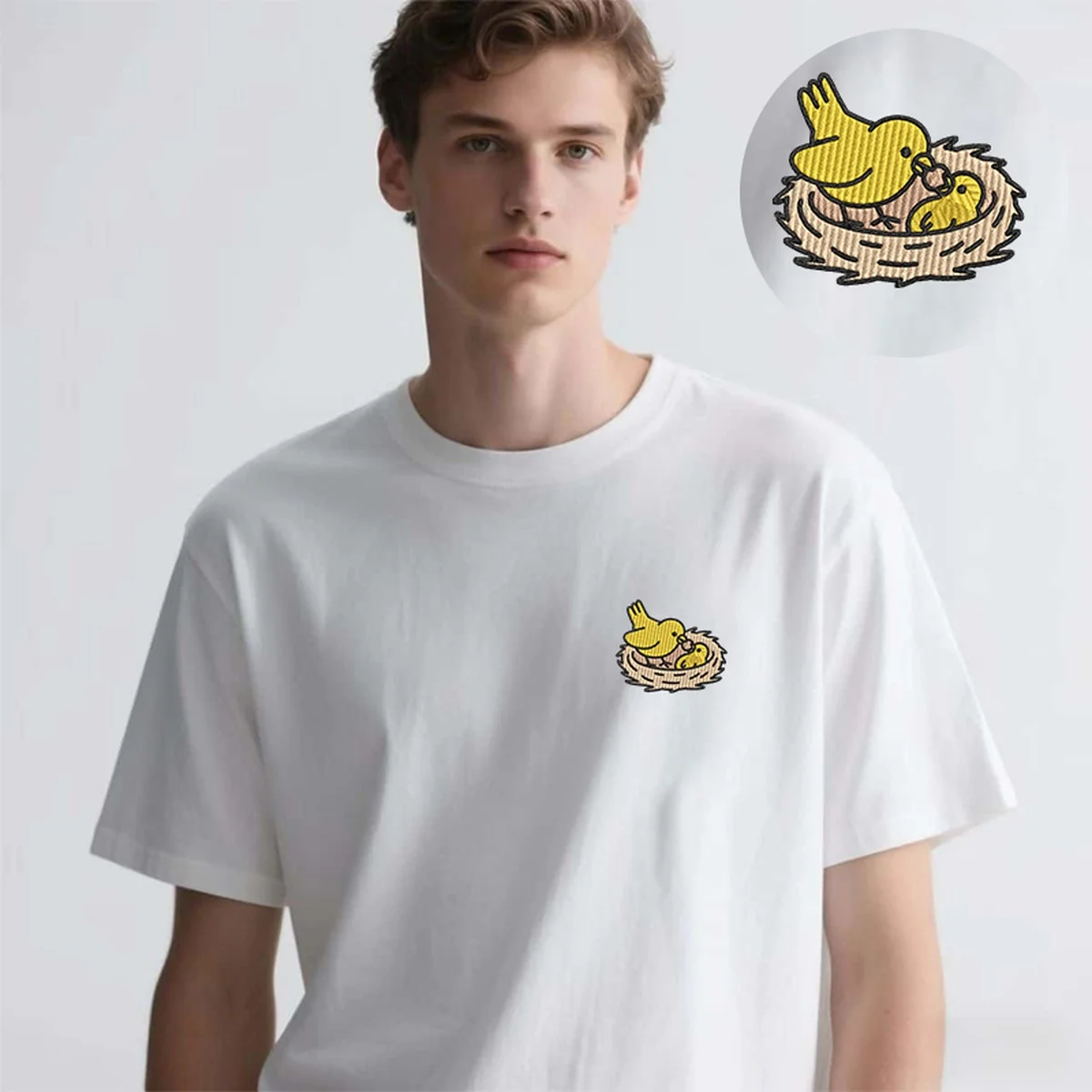 

Милая мужская и женская футболка Y2K с вышивкой, роскошные хлопковые футболки с легкой вышивкой и птицами, крутые футболки на заднем дворе