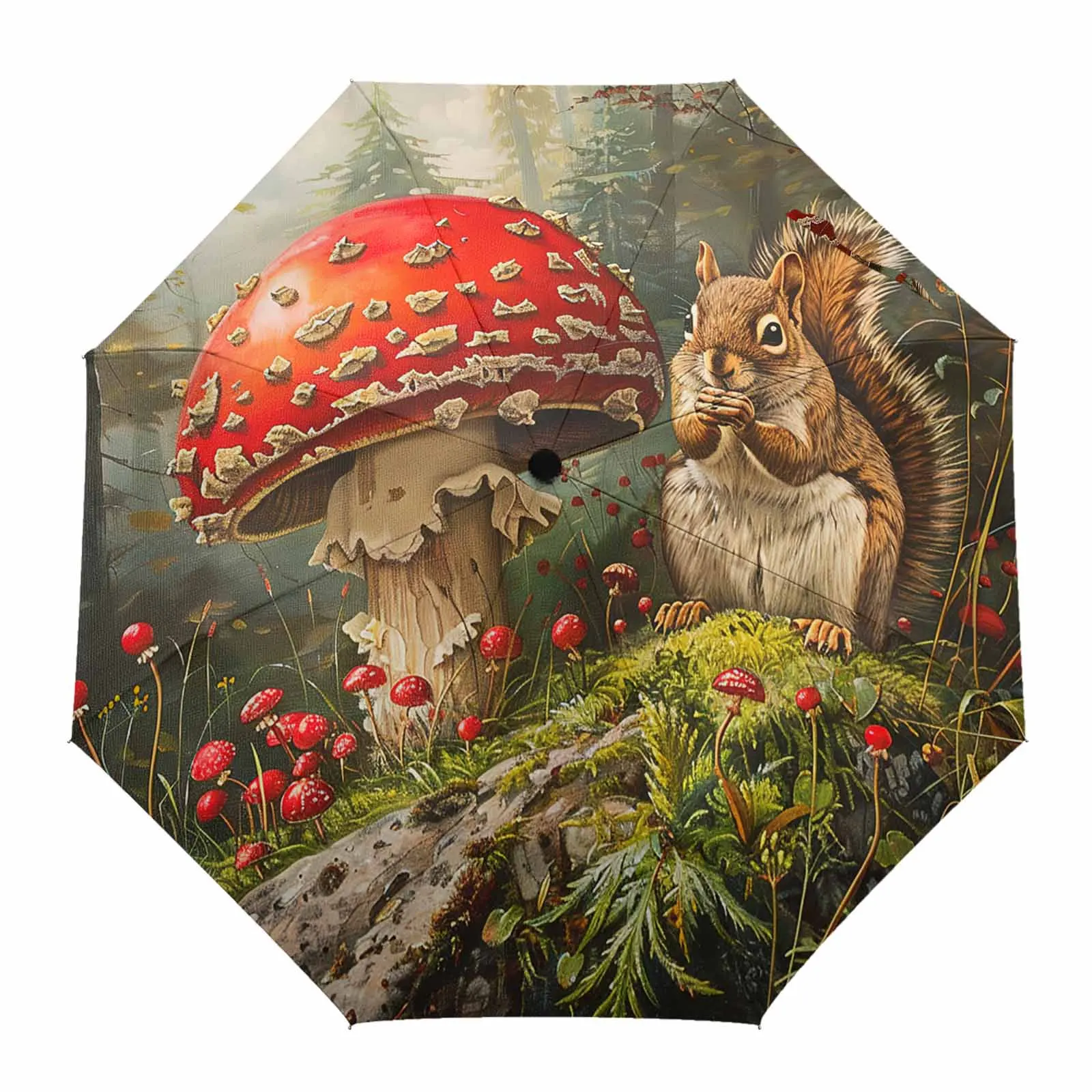 Autumn Forest Mushroom Squirrel Automatic Umbrella Portable Folding Sunny and Rainy Umbrella Women Parasol Umbrella