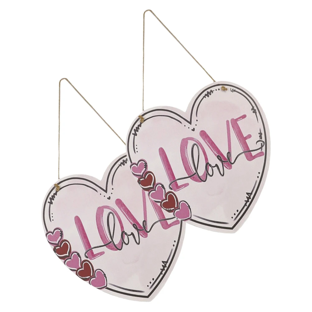 

2pcs Heart Signs Durable Wood Valentine'S Day Hanging Sign Decor Valentine's Day Wall Hanging Outdoor Door Sign Store Decoration