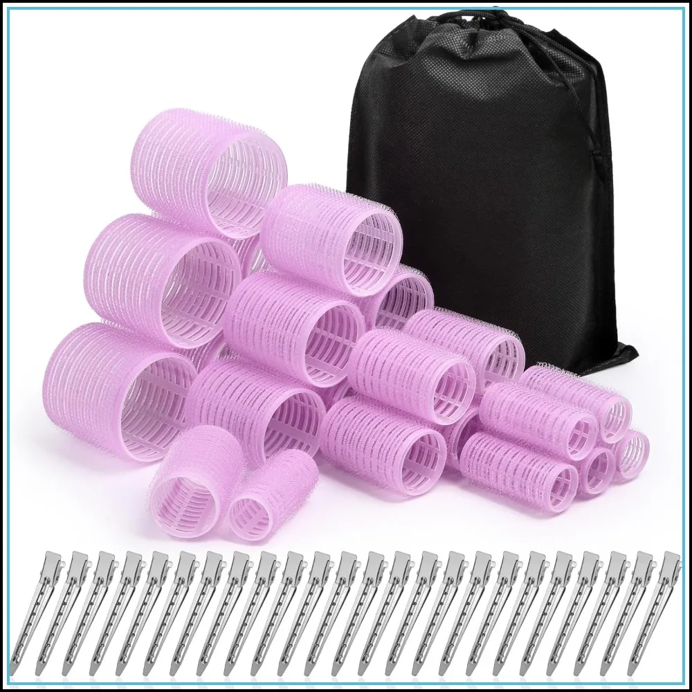 

48Pcs Self Grip Hair Rollers Set with Clips, 4 Sizes for Long Medium Short Hair Volume Curls, No Heat