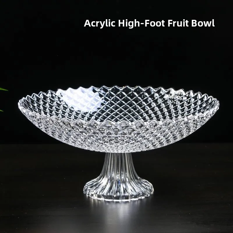

Modern Creative Crystal Feel Fruit Tray High Leg Fruit Plate Candy Tray Living Room Coffee Table Home Use Simple European Style
