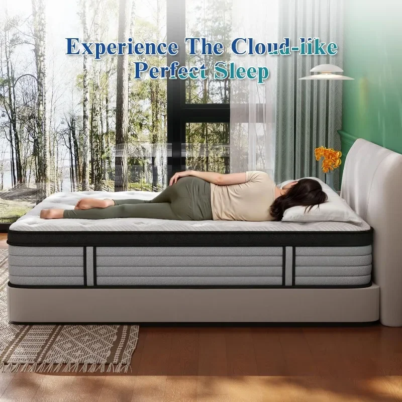 Queen Mattress,14 Inch Queen Size Mattress in a Box,Hybrid Matress with Memory Foam & Individual Pocket Springs,Medium Firm Feel