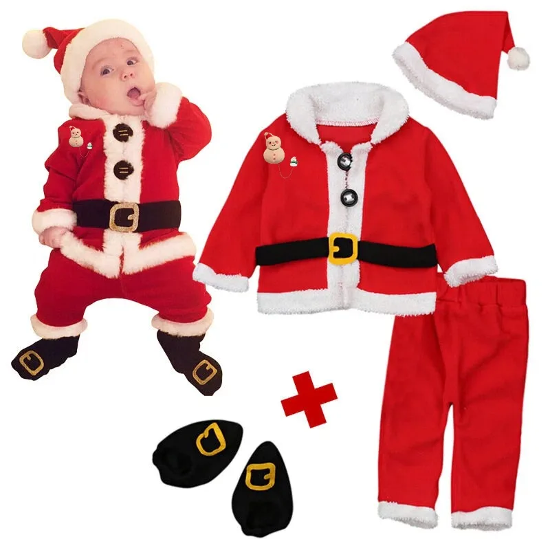 

Boy Girl Christmas Santa Claus Cosplay Costume Cute Santa Claus Plush Jacket+Pants+Hat+Socks Suit for Xmas Party Outfits
