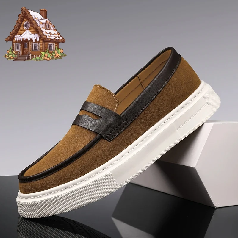 

Suede Leather Men's Business Casual Shoes Comfortable Loafers Breathable Slip on Flats Leisure Walk Male Driving Shoes Moccasins