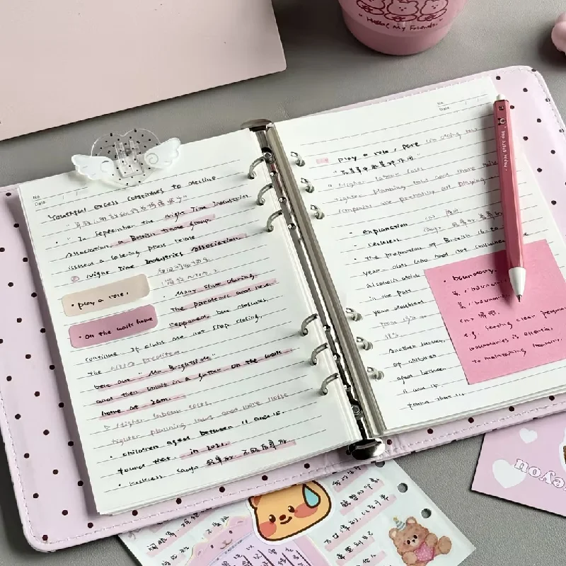 Cute Polka Dot Piano PU Leather Loose Leaf Binder Notebook Detachable Pages Portable Journal for School