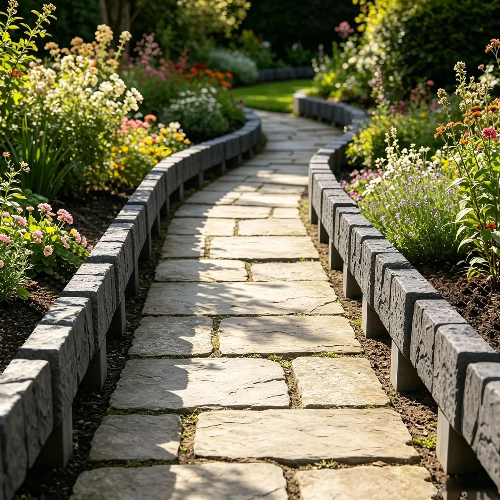 Imitation Stone Landscape Edging, Faux Rock Border with Stakes, Decorative Garden Lawn Flower Bed Edging for Outdoor Yard Decor