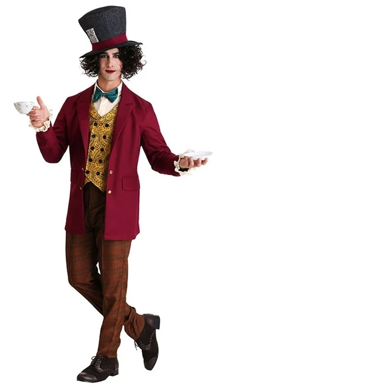 Carnival Party Halloween Magician Costumes Men Mad Hatter Costume Circus Clown Cosplay Fancy Dress