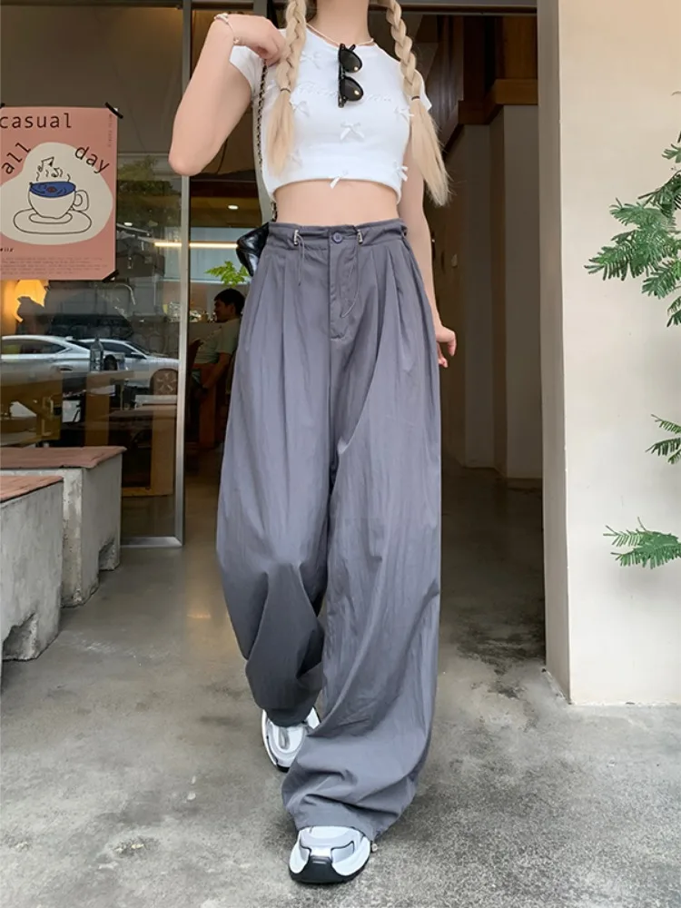 Women Sports Gray Quick Drying Workwear Pants For Women Summer High Waisted Loose Fitting Straight Leg Wide Leg Pants