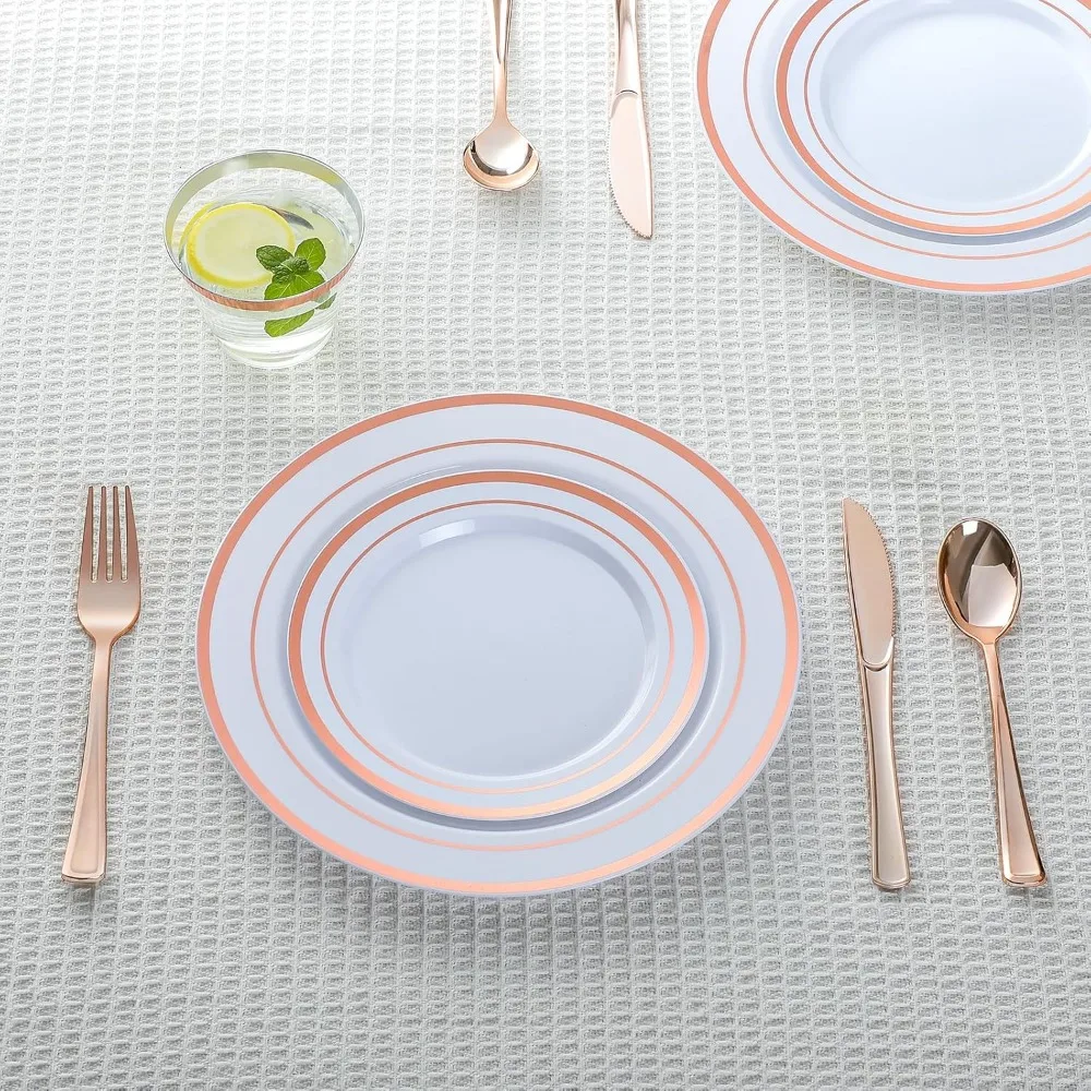 600Pcs Rose Gold  Dinnerware Set for 100 Guests, Disposable  Plates for Party Wedding Birthday