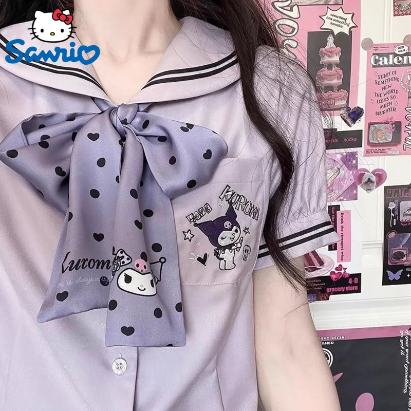 Sanrio Kuromi My Melody Kawaii Cartoon Blouse Sweet Y2k Girl Slim Fit Tops Summer Clothes New Fashion Trend Sailor Collar Shirt