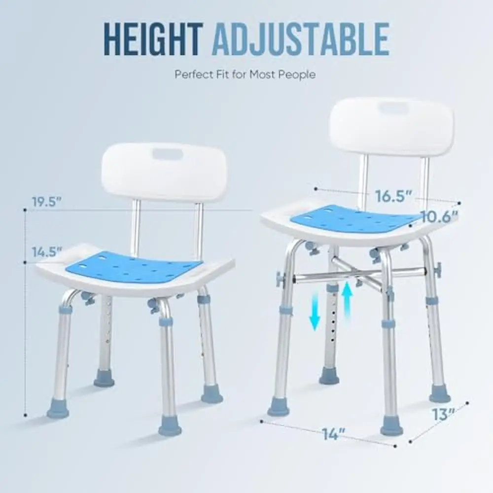 Adjustable Bath Stool with Back Support 500lb Capacity Non-Slip Shower Chair Easy Assembly