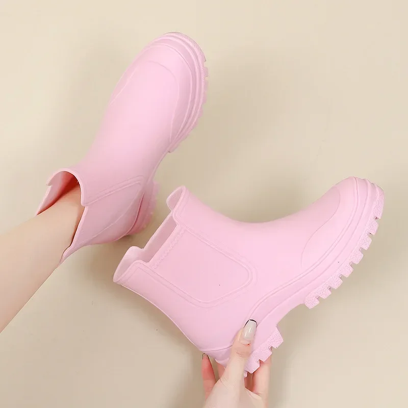 Botas de lluvia para mujer Tpe moda Chelsea botas bajas impermeables mujer versátil antideslizante ciudad caminar zapatos de lluvia galochas para adultos