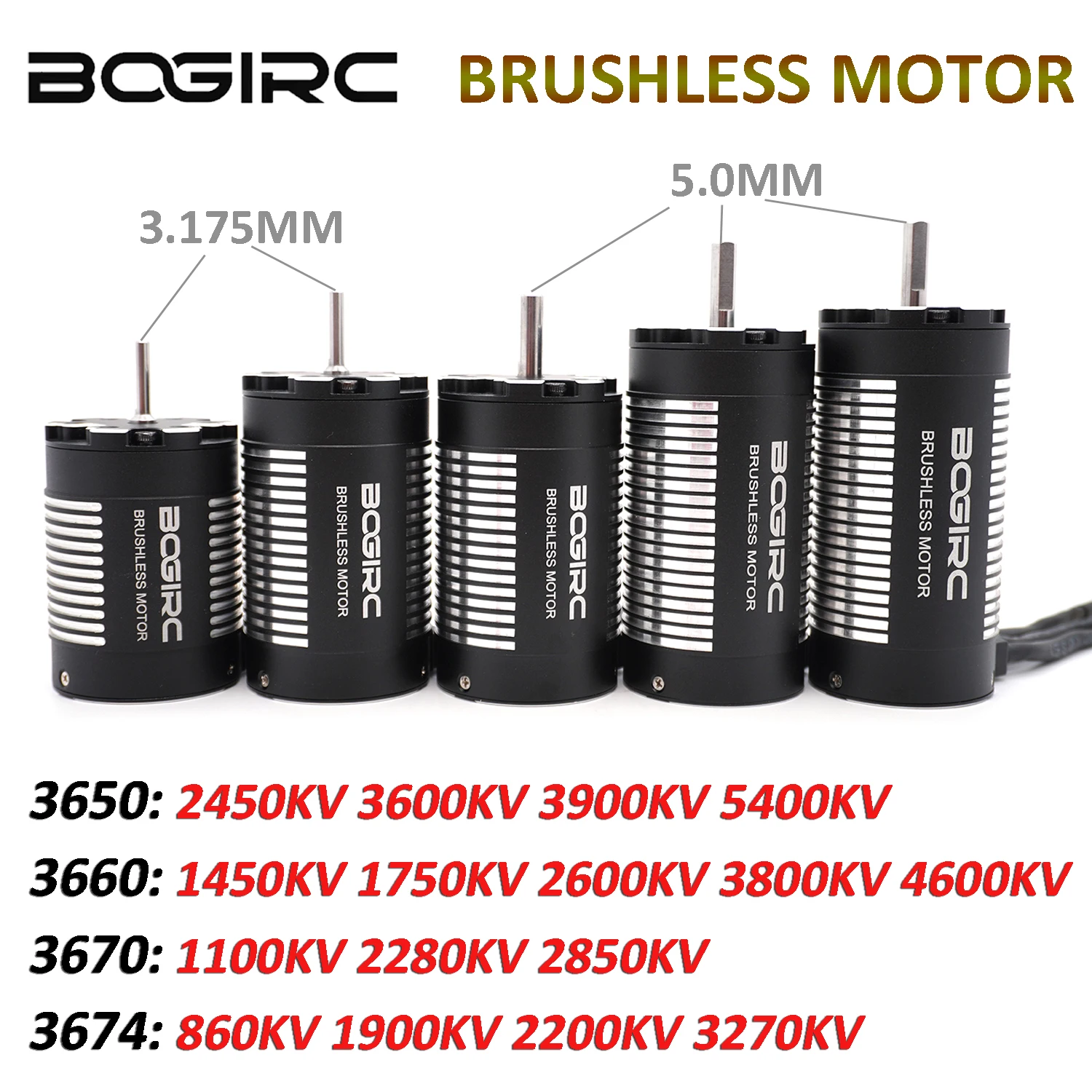 BOGIRC Sensorless Brushless 3650/3660/3670/3674/4268/4274 Motor 3.175/5.0mm for 1/8 1/10 RC Car Drift Racing Off-Road Wltoys MJX