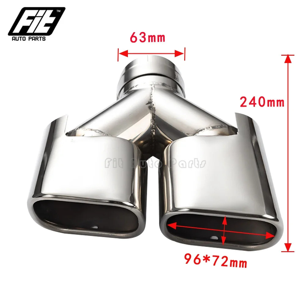 Universal Car Exhaust pipe Stainless Steel chrome silver double exhaust tip Square outlet Muffler tailpipe 63mm