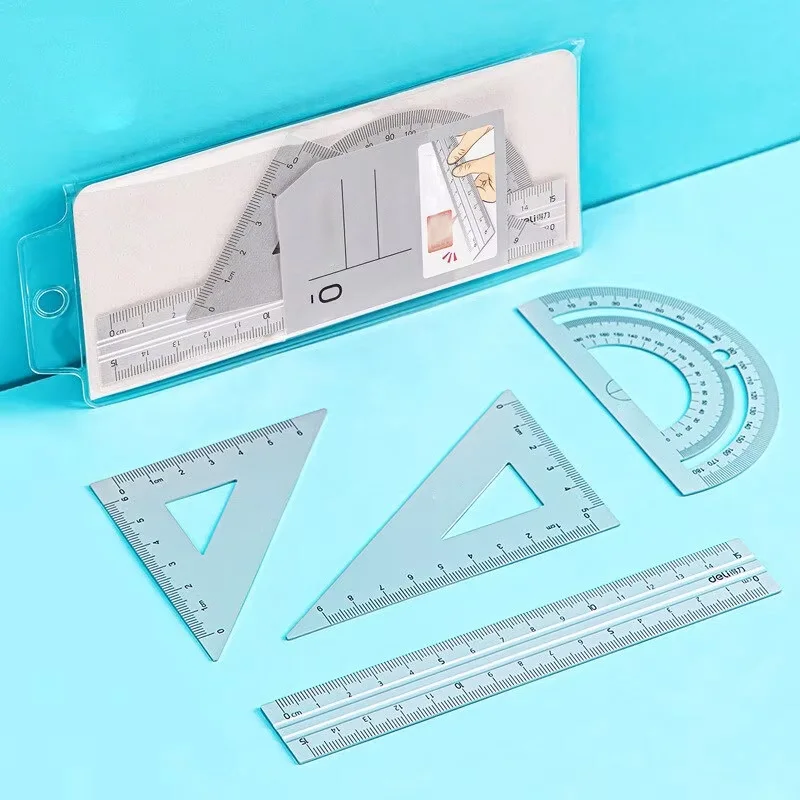 4 في 1 ديلي مجموعة أدوات مكتبية مسطرة معدنية سبائك الألومنيوم متعددة الوظائف مزيج حاكم مثلث المنقلة سبائك الرسم #2