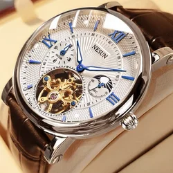 Nesun For Mens Watch Tourbillon Automatic Skeleton Mechanical Wristwatch Sports Leather Switzerland Relogio Masculino New Hombre