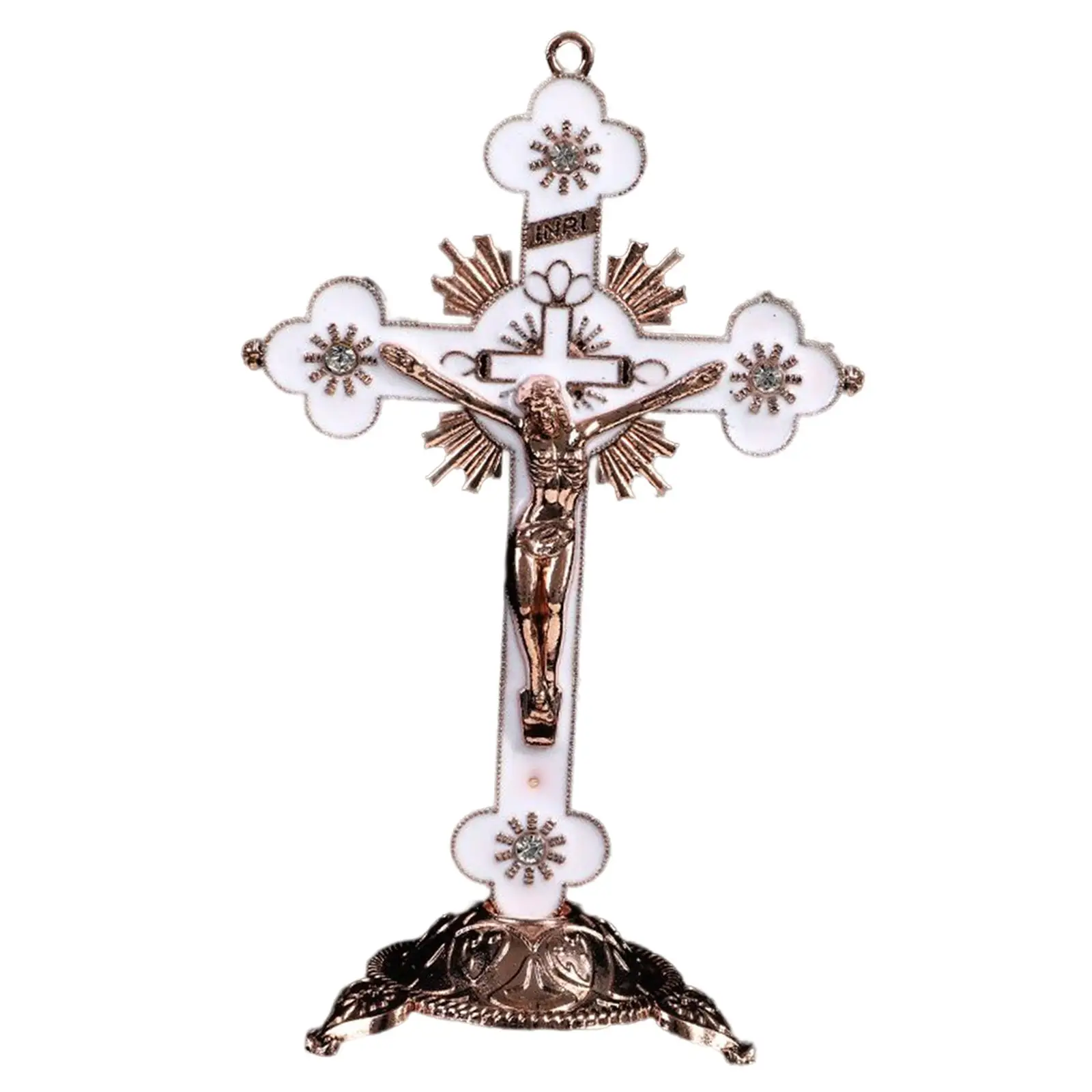 Faith Belief Carved Standing Crucifix Alloy Home Decoration Luxury Sculpture for Church or Easter Display
