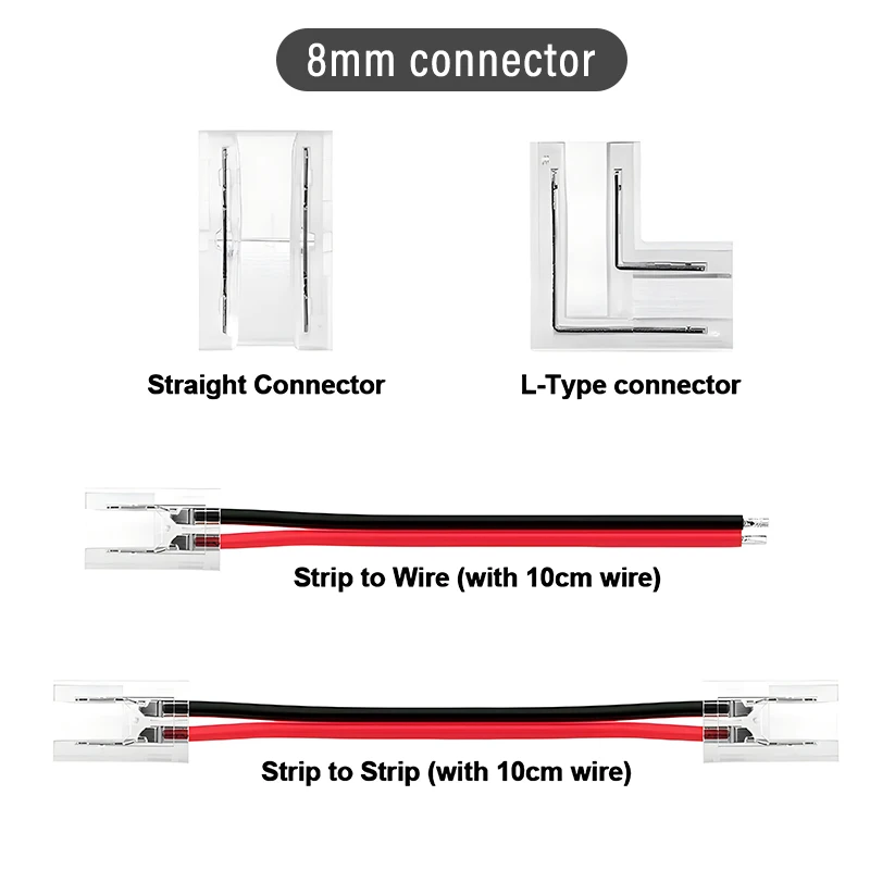 5-24v 2pin COB Connector 8mm LED Strip Terminal Extension Wire LED Connectors Fixed Clips For Pin No Dark Area Single Dual End