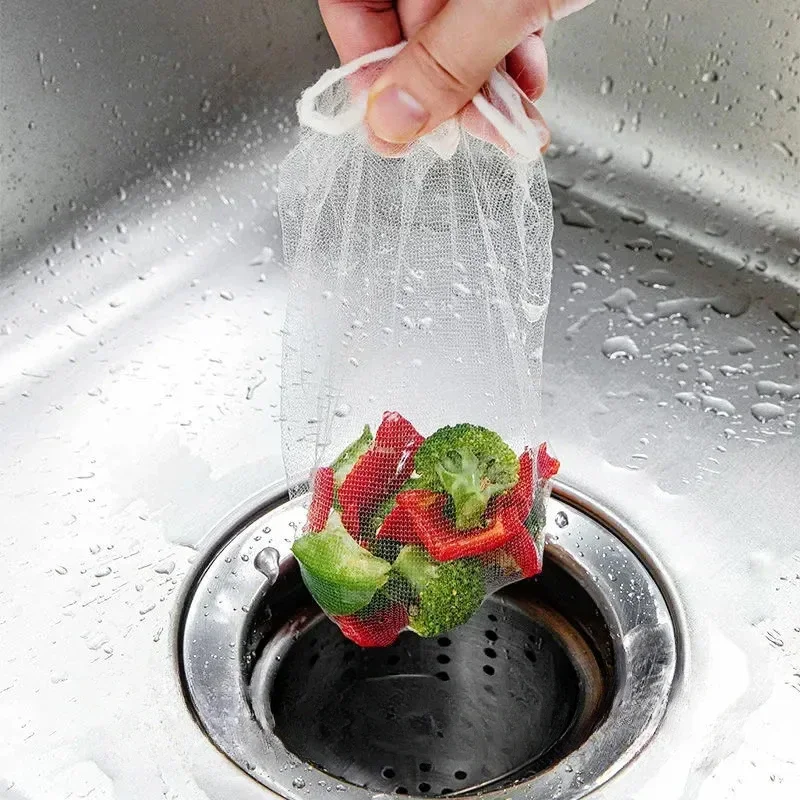 100Pcs Disposable Kitchen Sink Strainer Mesh Bags Collect Food Waste Leftovers Debris Easy Cleaning Kitchen Accessories